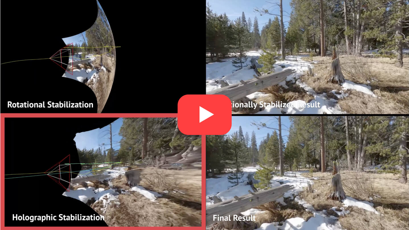 Before and after: rotational, holographic and final stabilization of trail footage